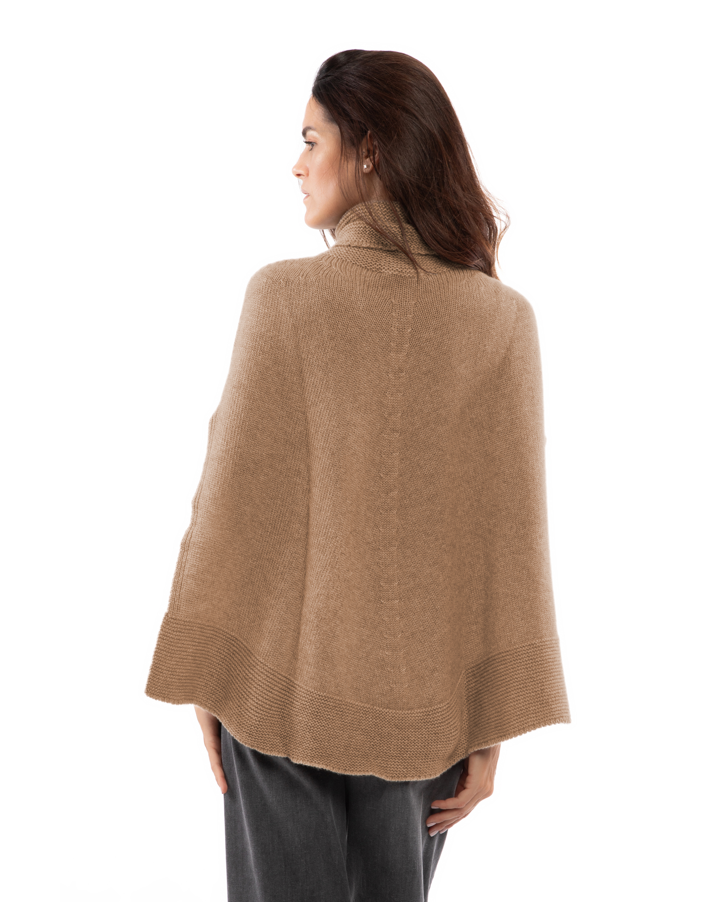 Women's Pure Cashmere Turtleneck Poncho Camel