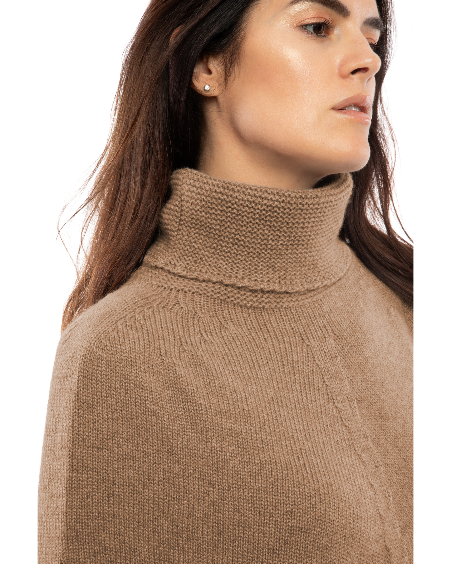 Women's Pure Cashmere Turtleneck Poncho Camel