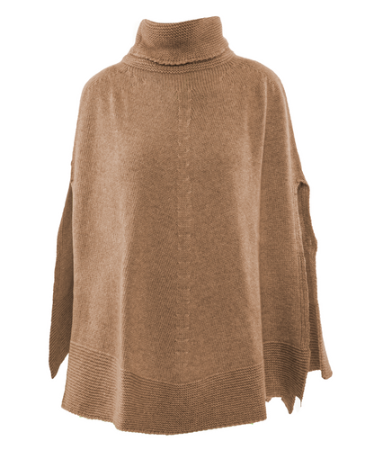 Women's Pure Cashmere Turtleneck Poncho Camel