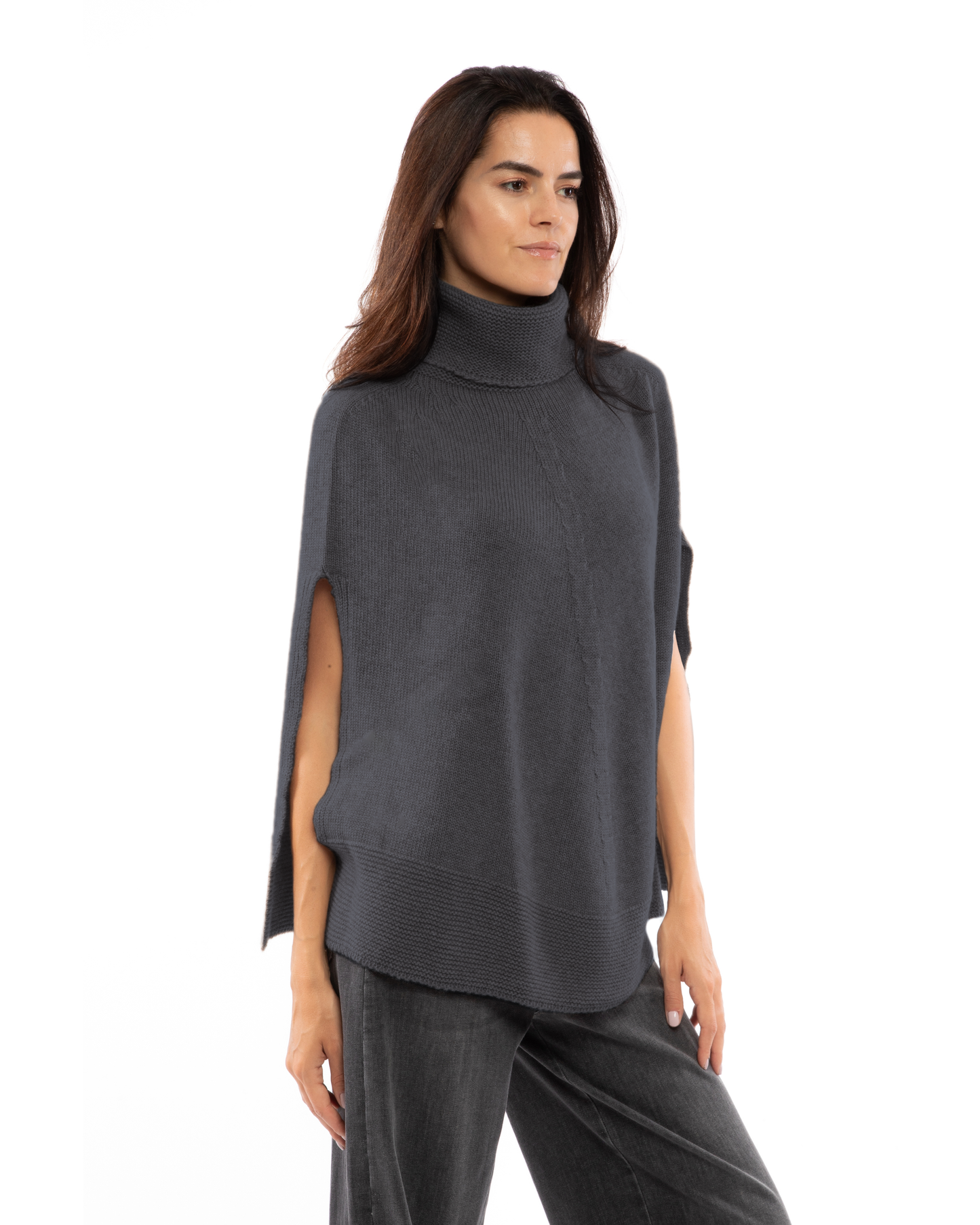 Women's Pure Cashmere Turtleneck Poncho Charcoal
