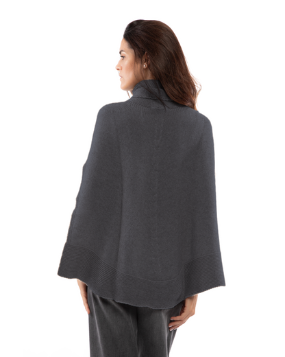 Women's Pure Cashmere Turtleneck Poncho Charcoal