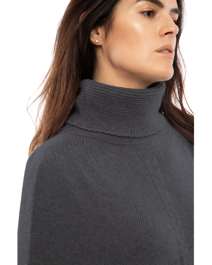 Women's Pure Cashmere Turtleneck Poncho Charcoal