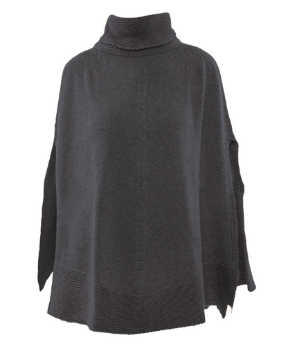 Women's Pure Cashmere Turtleneck Poncho Charcoal