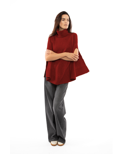 Women's Pure Cashmere Turtleneck Poncho Chianti