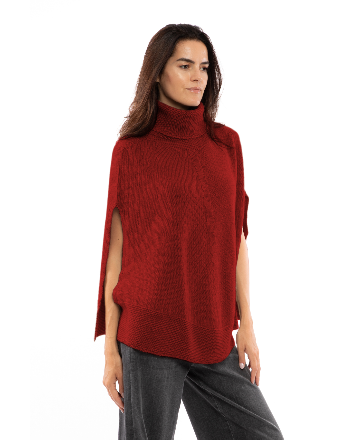 Women's Pure Cashmere Turtleneck Poncho Chianti
