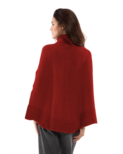 Women's Pure Cashmere Turtleneck Poncho Chianti