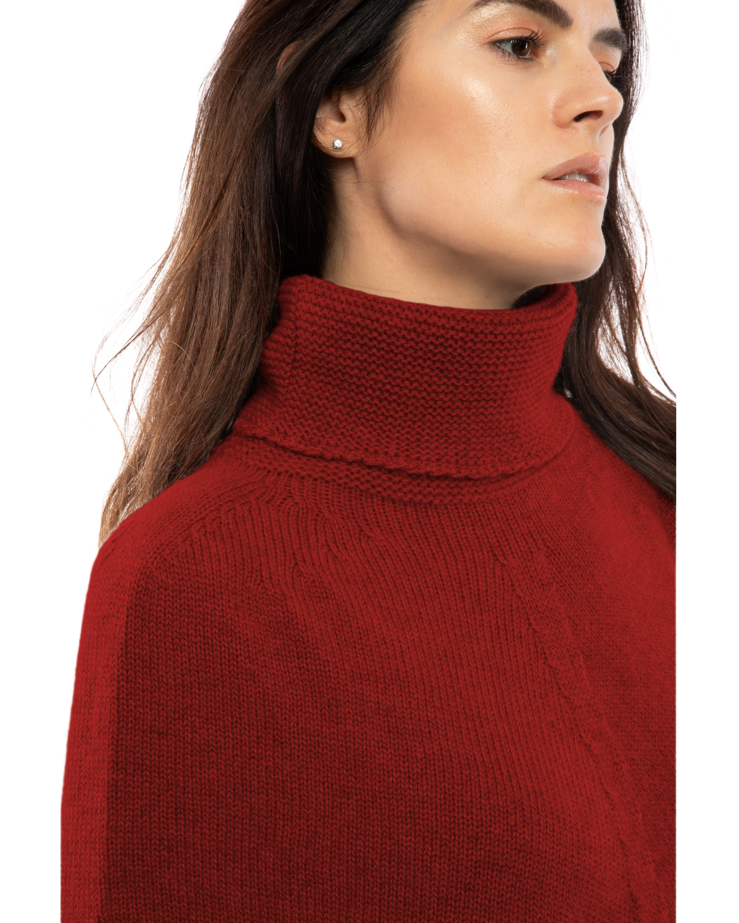 Women's Pure Cashmere Turtleneck Poncho Chianti
