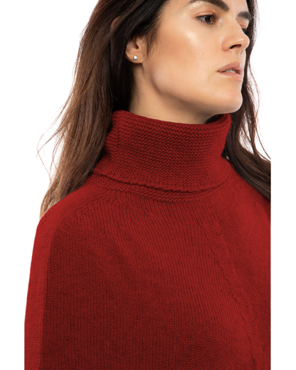 Women's Pure Cashmere Turtleneck Poncho Chianti
