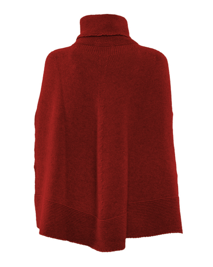 Women's Pure Cashmere Turtleneck Poncho Chianti