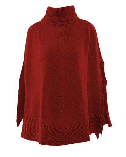 Women's Pure Cashmere Turtleneck Poncho Chianti