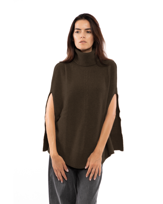 Women's Pure Cashmere Turtleneck Poncho Coffee