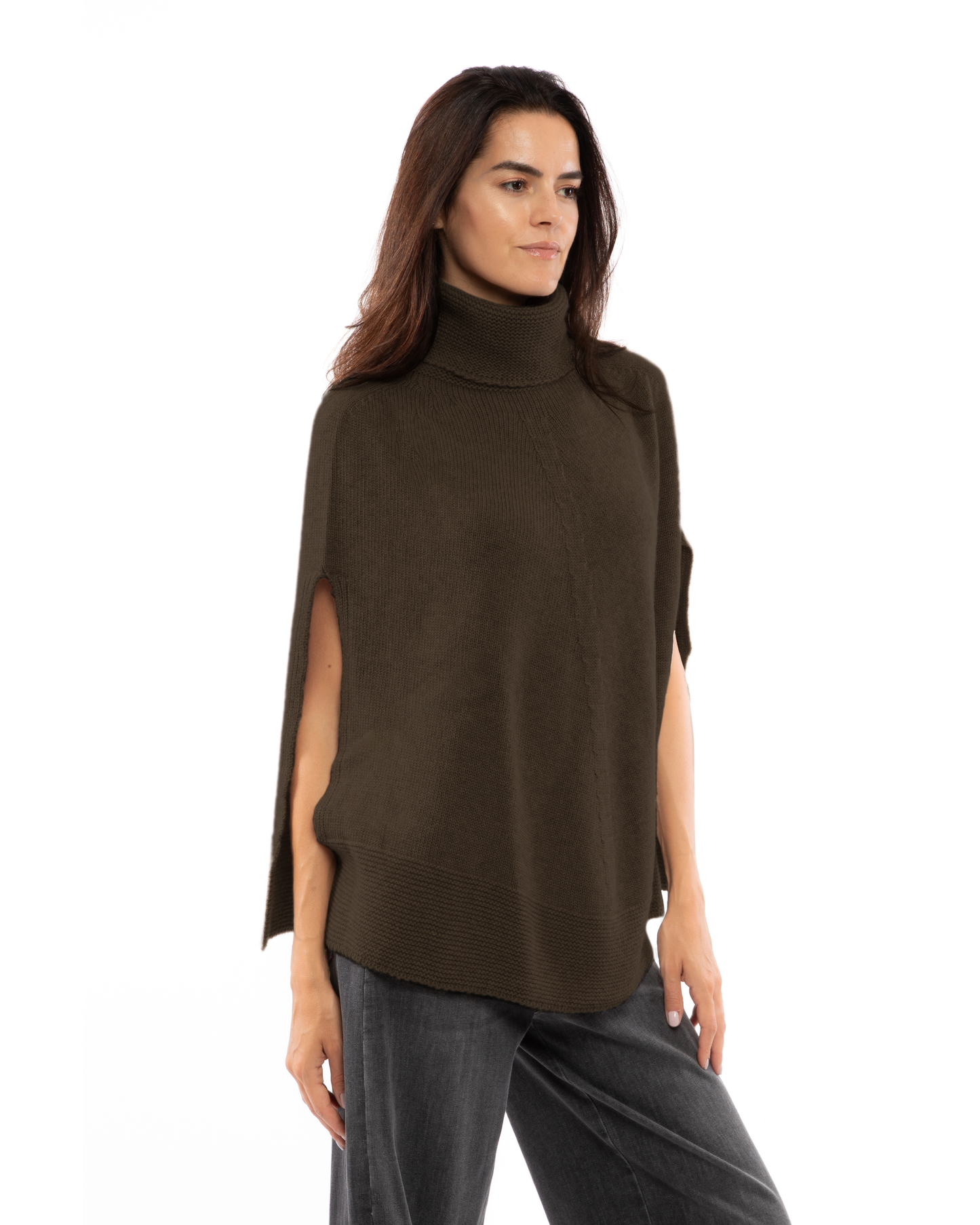 Women's Pure Cashmere Turtleneck Poncho Coffee