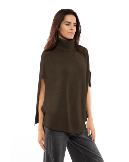 Women's Pure Cashmere Turtleneck Poncho Coffee