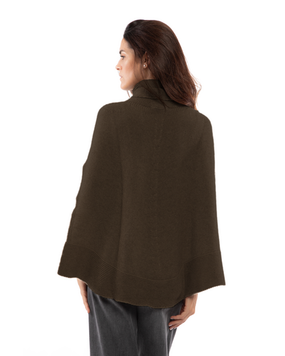 Women's Pure Cashmere Turtleneck Poncho Coffee