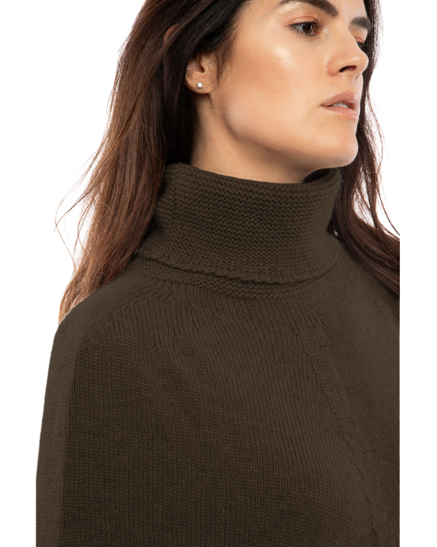 Women's Pure Cashmere Turtleneck Poncho Coffee