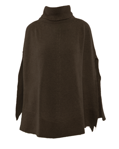 Women's Pure Cashmere Turtleneck Poncho Coffee
