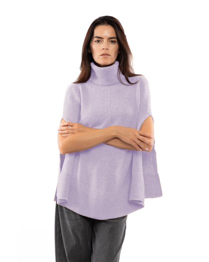 Women's Pure Cashmere Turtleneck Poncho Lilac