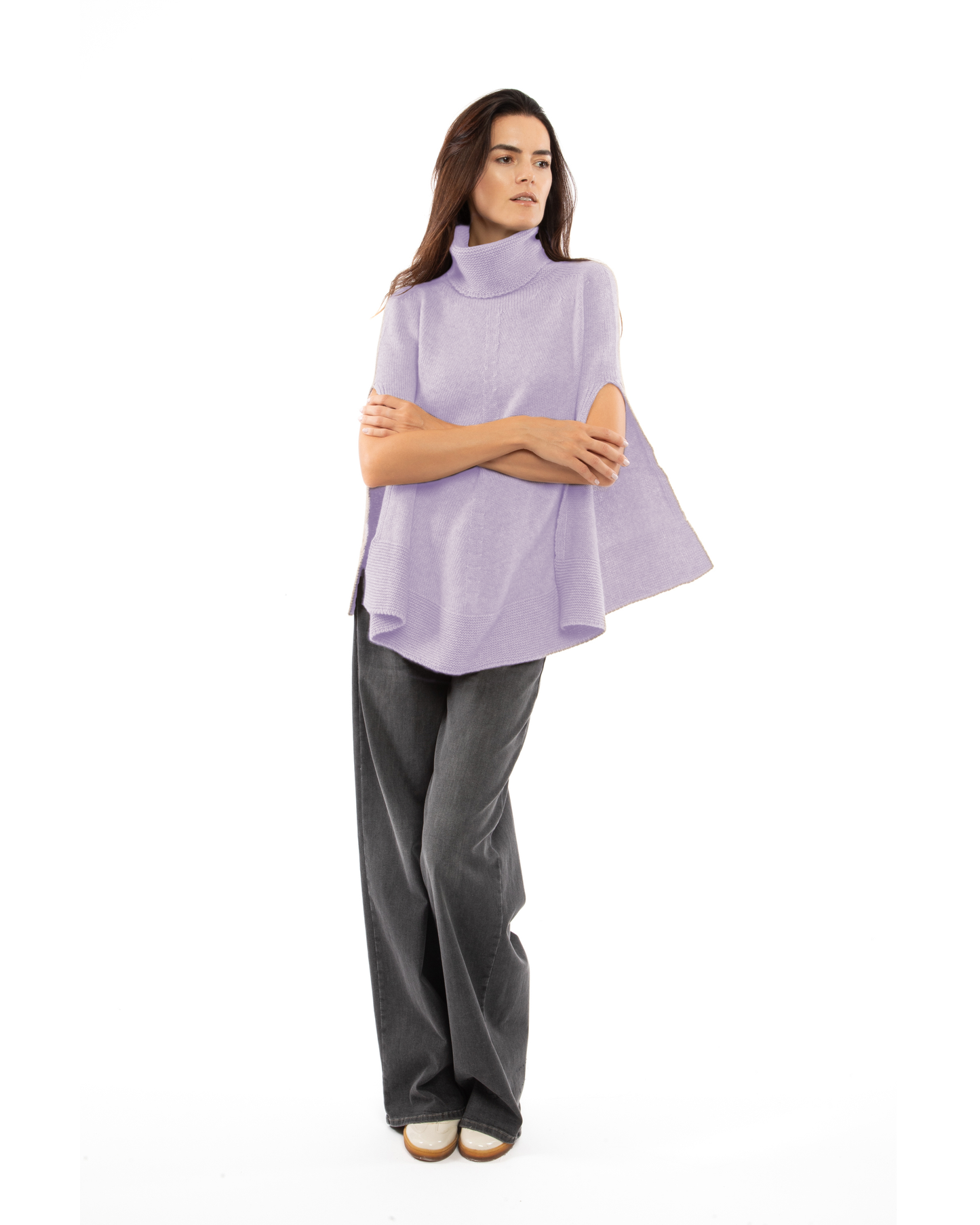 Women's Pure Cashmere Turtleneck Poncho Lilac