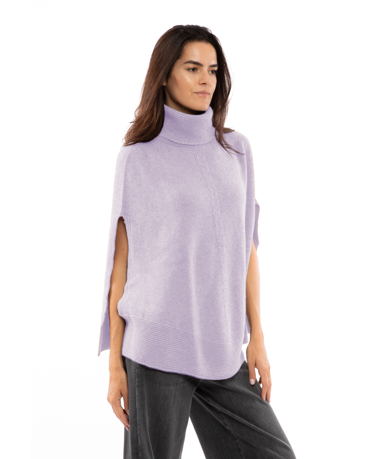 Women's Pure Cashmere Turtleneck Poncho Lilac