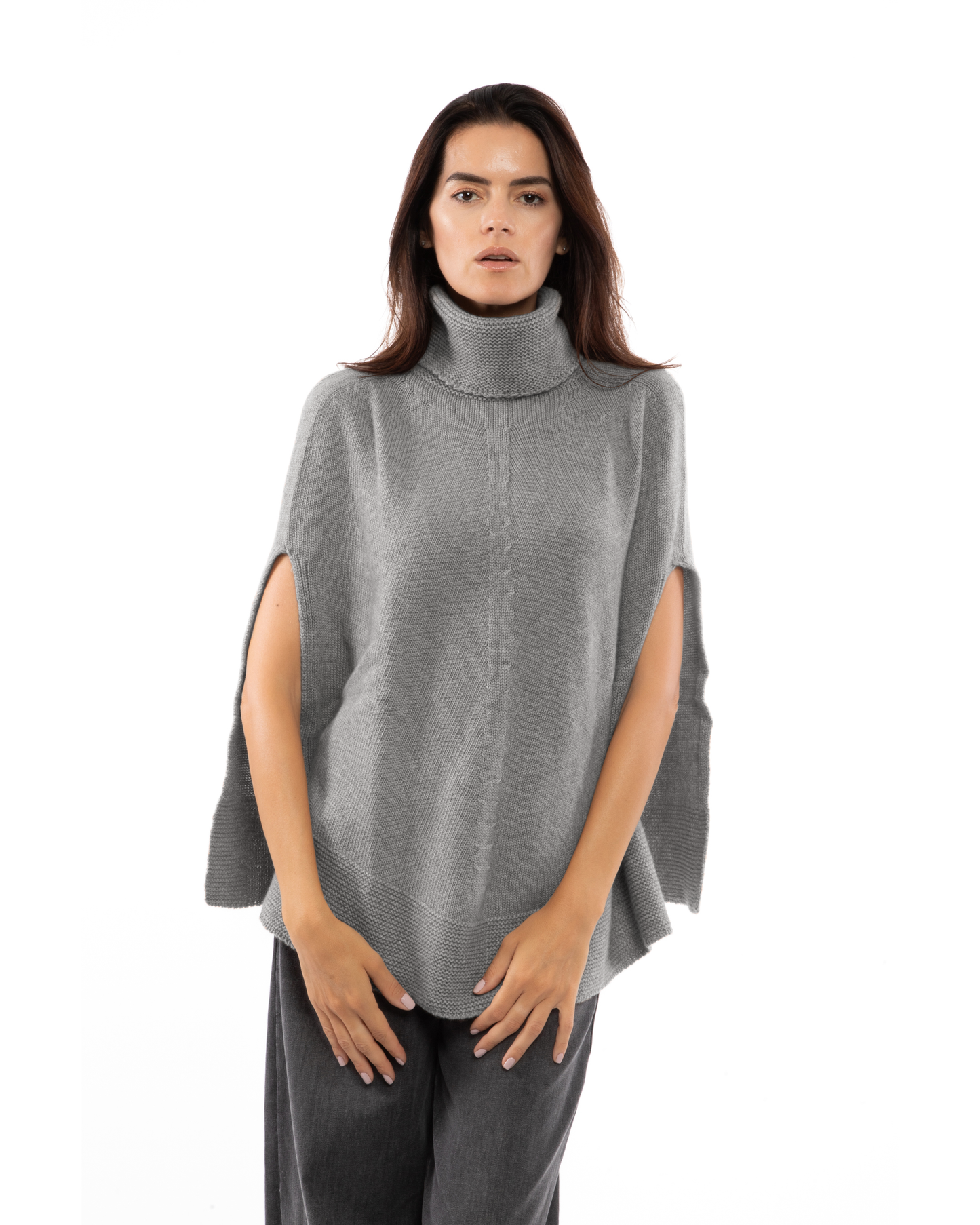 Women's Pure Cashmere Turtleneck Poncho Melange Gray