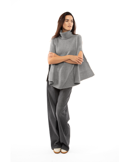 Women's Pure Cashmere Turtleneck Poncho Melange Gray