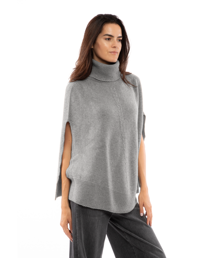 Women's Pure Cashmere Turtleneck Poncho Melange Gray