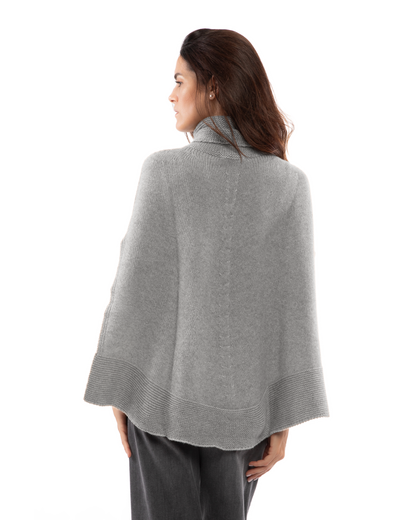 Women's Pure Cashmere Turtleneck Poncho Melange Gray