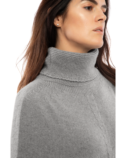 Women's Pure Cashmere Turtleneck Poncho Melange Gray