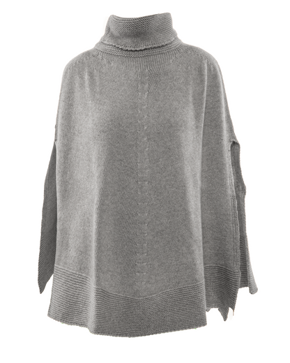 Women's Pure Cashmere Turtleneck Poncho Melange Gray
