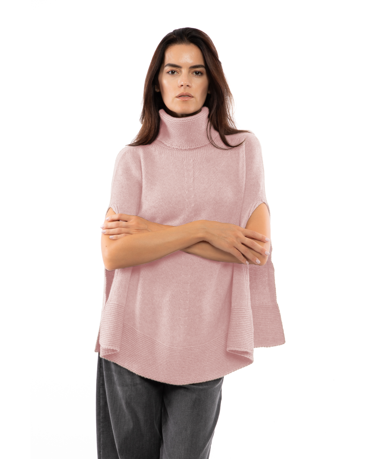 Women's Pure Cashmere Turtleneck Poncho Old Rose