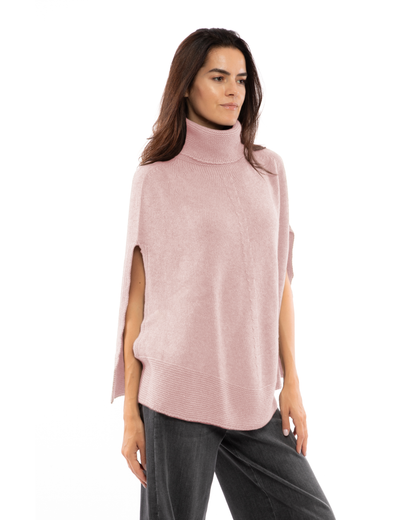 Women's Pure Cashmere Turtleneck Poncho Old Rose