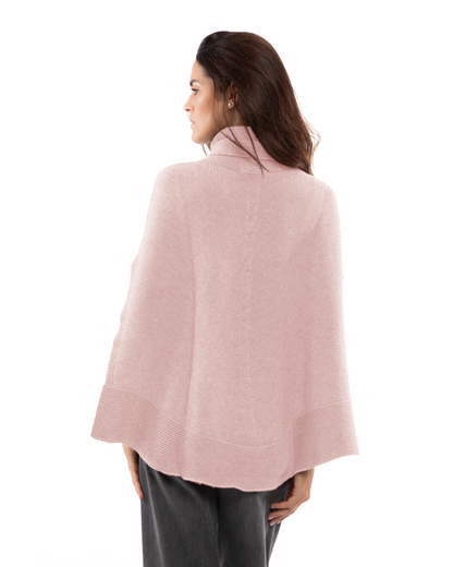 Women's Pure Cashmere Turtleneck Poncho Old Rose