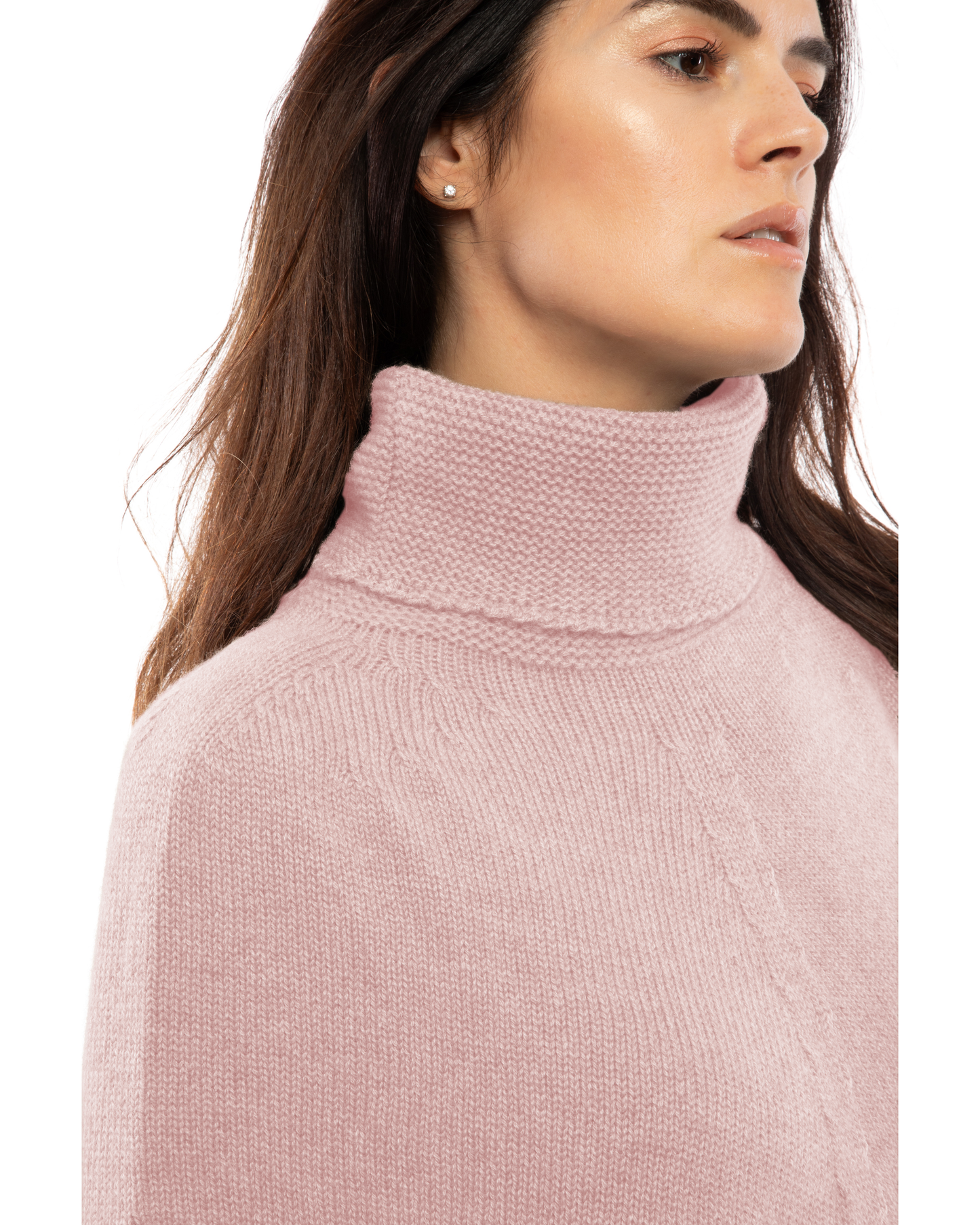Women's Pure Cashmere Turtleneck Poncho Old Rose