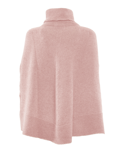 Women's Pure Cashmere Turtleneck Poncho Old Rose
