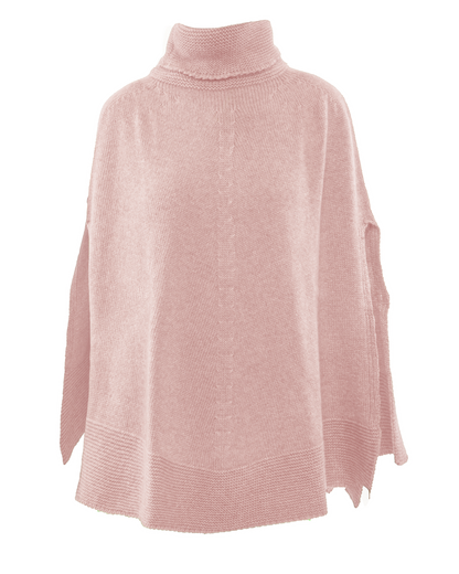 Women's Pure Cashmere Turtleneck Poncho Old Rose