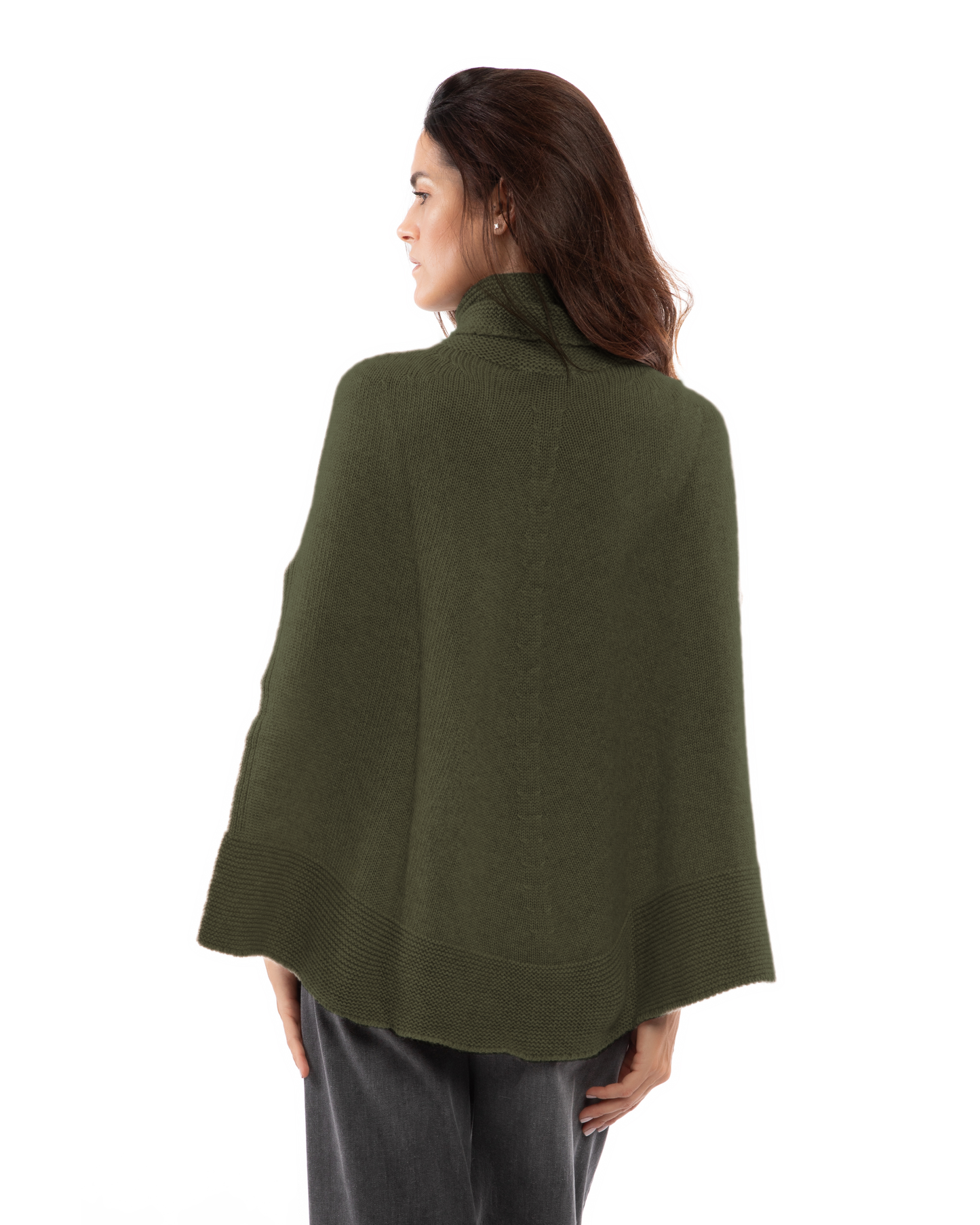 Women's Pure Cashmere Turtleneck Poncho Olive Green