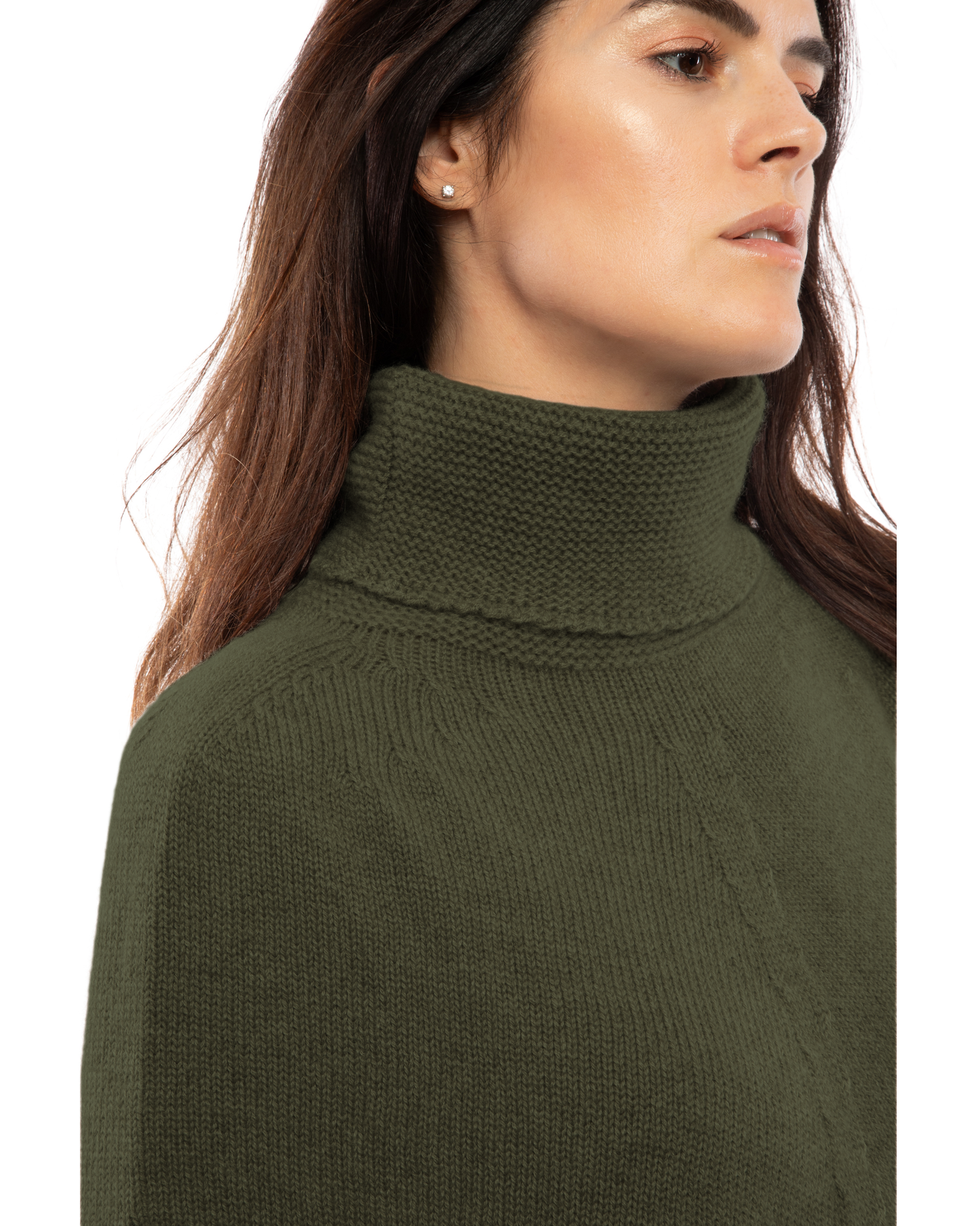 Women's Pure Cashmere Turtleneck Poncho Olive Green