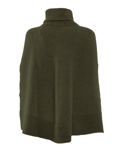 Women's Pure Cashmere Turtleneck Poncho Olive Green