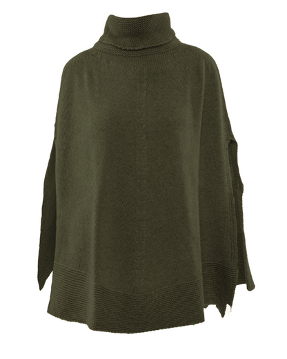 Women's Pure Cashmere Turtleneck Poncho Olive Green
