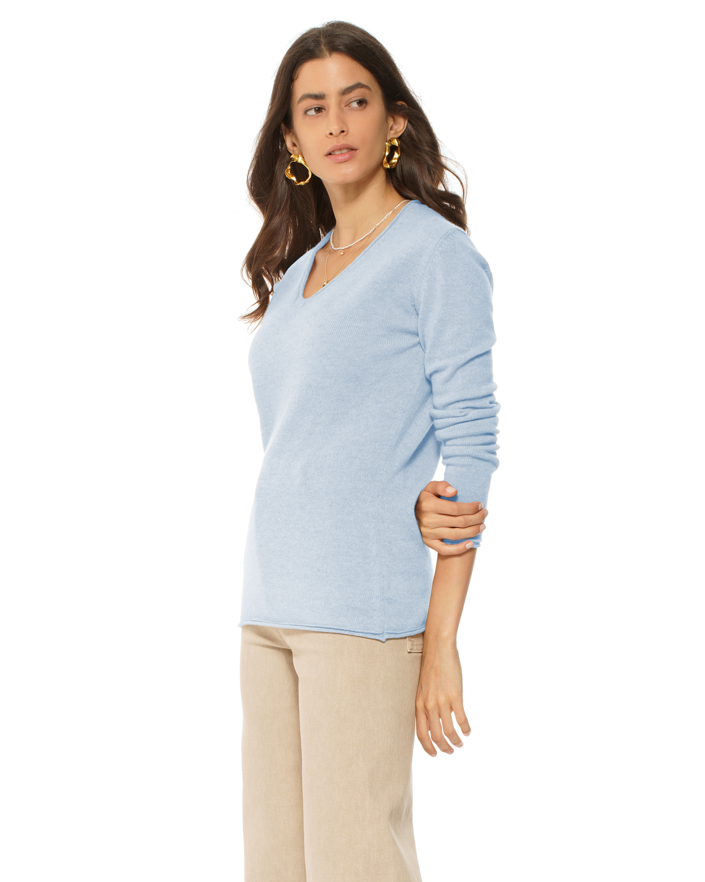 Women's Ultra-Light Cashmere V-Neck Sweater Baby Blue