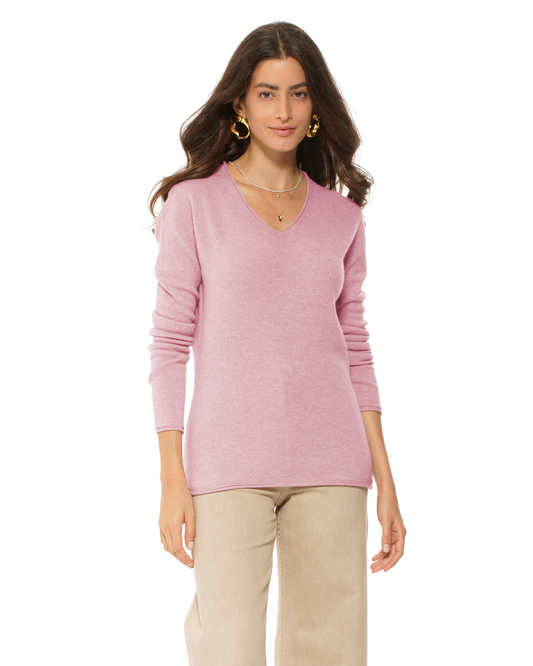 Women's Ultra-Light Cashmere V-Neck Sweater Baby Pink