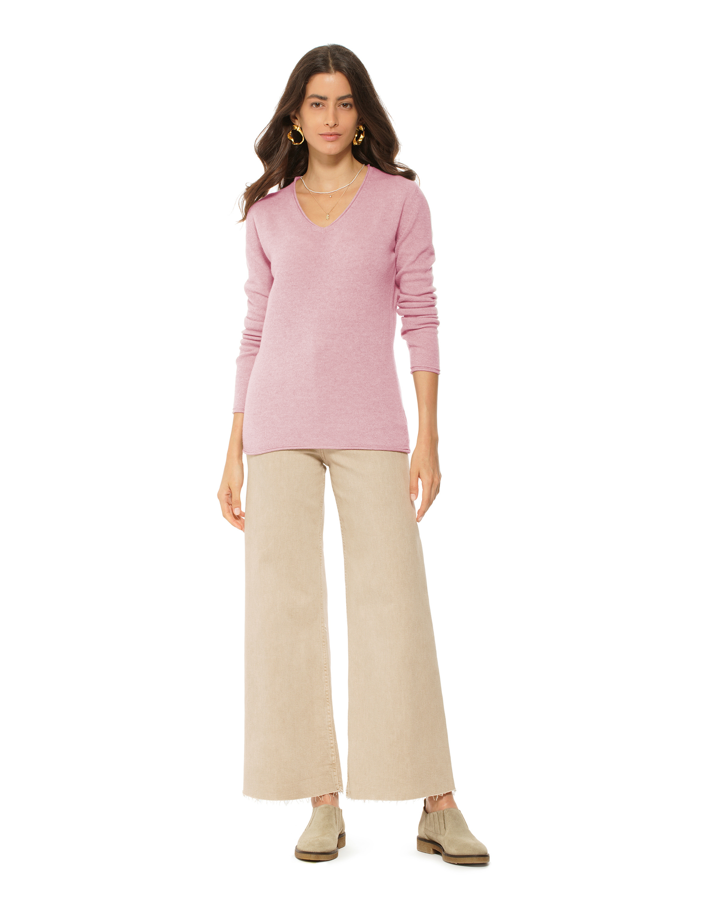 Women's Ultra-Light Cashmere V-Neck Sweater Baby Pink