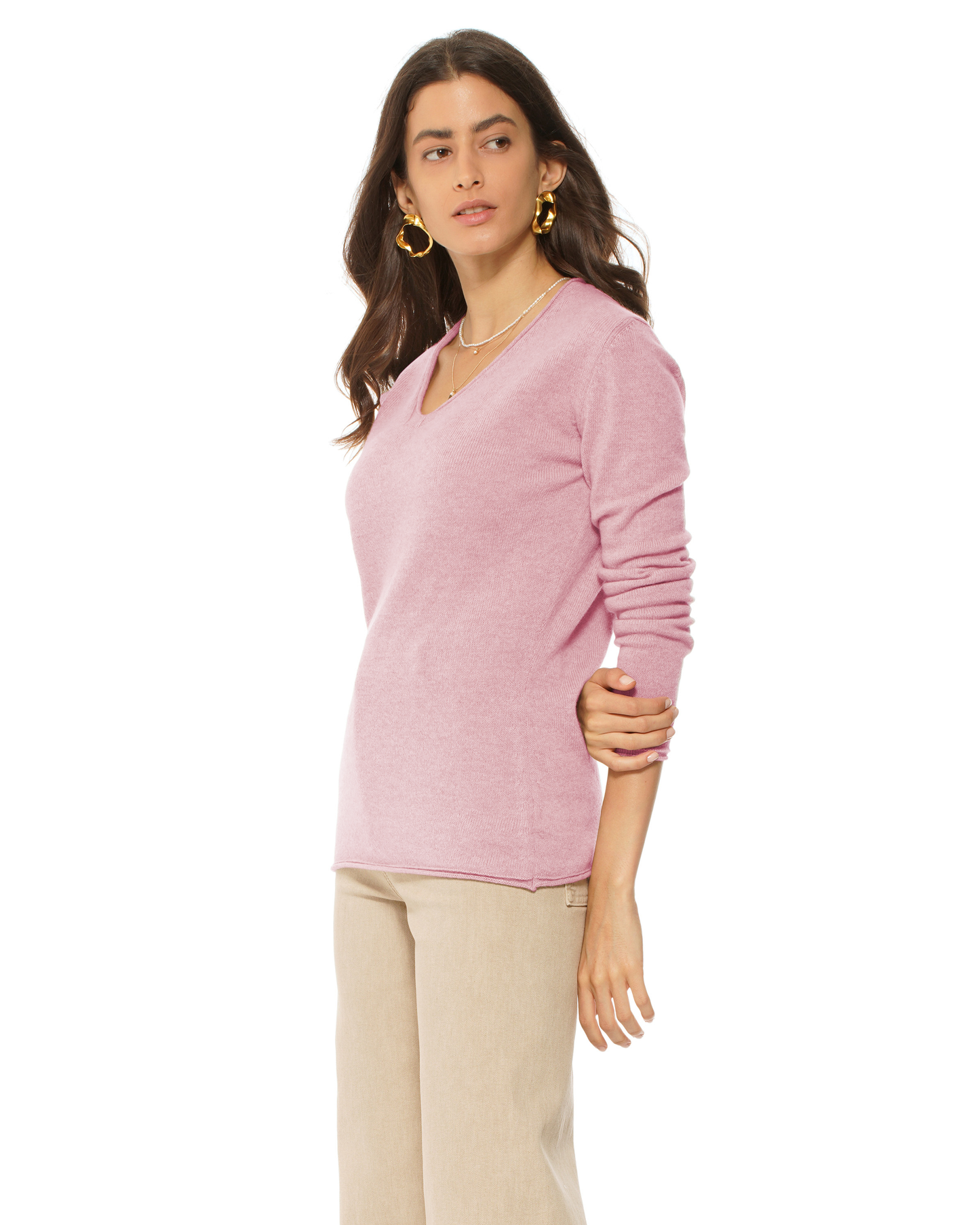Women's Ultra-Light Cashmere V-Neck Sweater Baby Pink