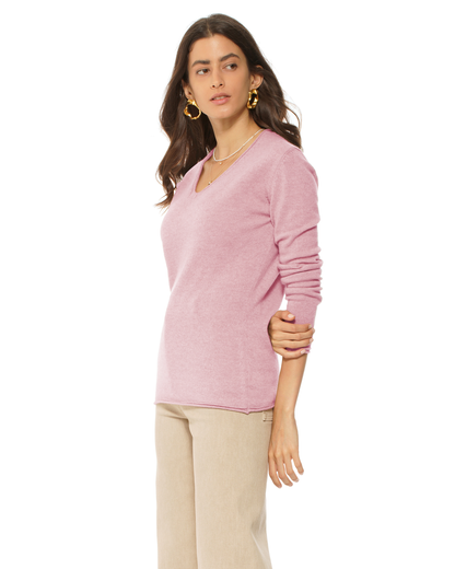 Women's Ultra-Light Cashmere V-Neck Sweater Baby Pink