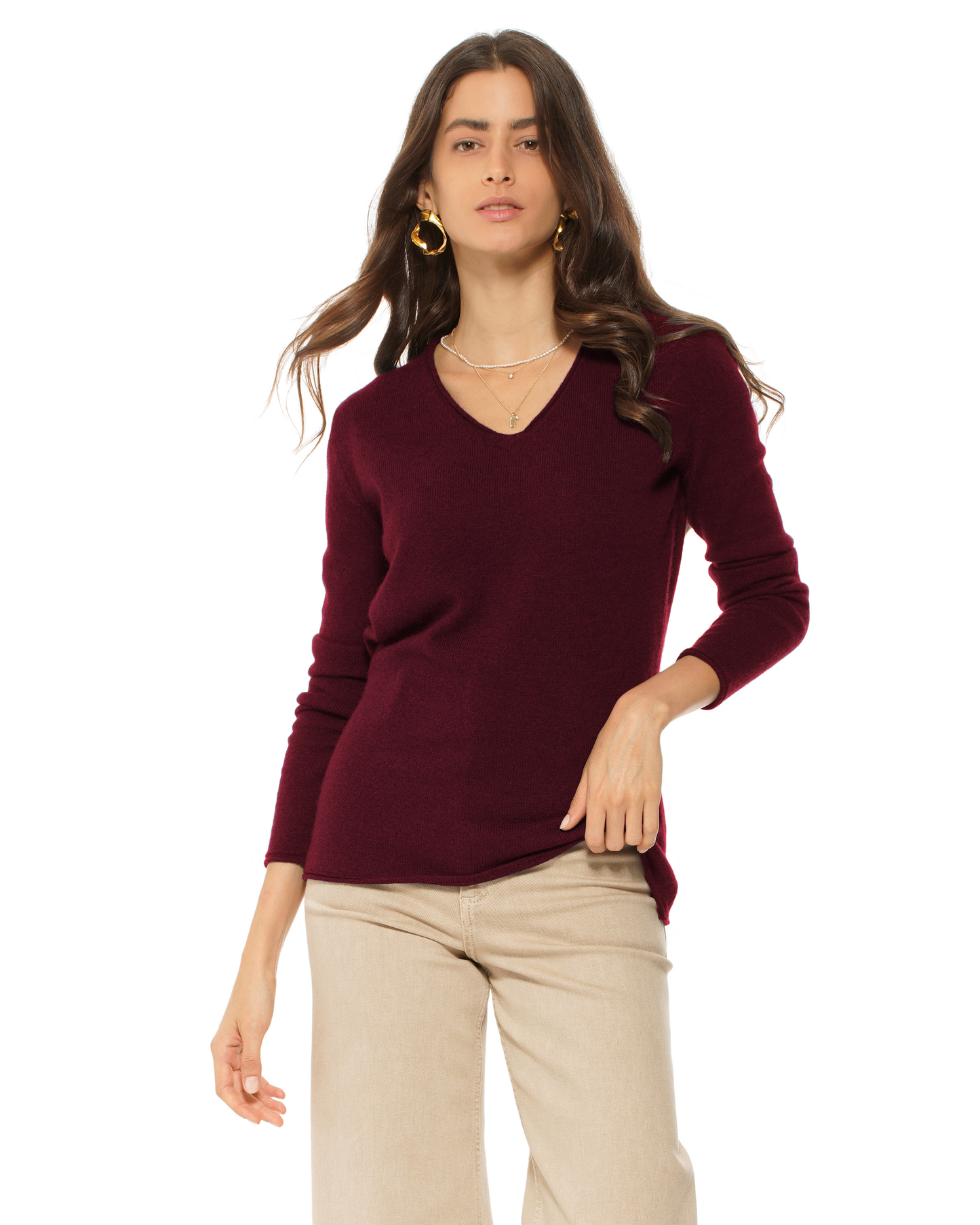 Women's Ultra-Light Cashmere V-Neck Sweater Bordeaux