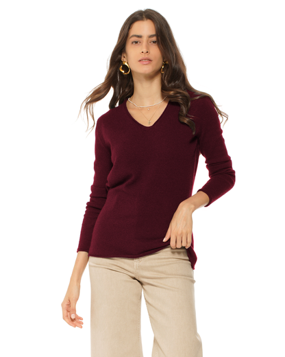 Women's Ultra-Light Cashmere V-Neck Sweater Bordeaux