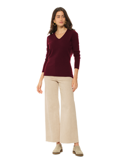 Women's Ultra-Light Cashmere V-Neck Sweater Bordeaux
