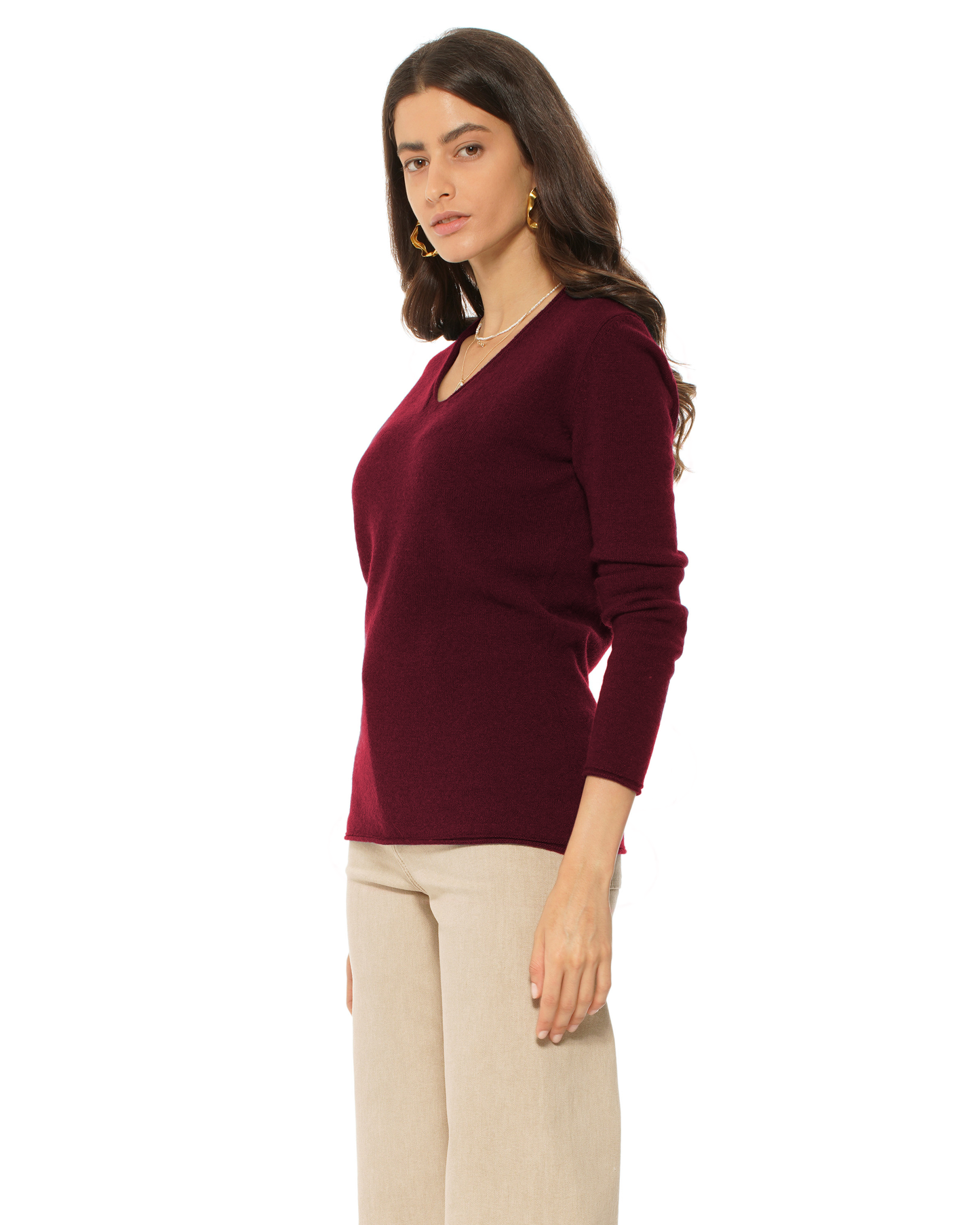 Women's Ultra-Light Cashmere V-Neck Sweater Bordeaux