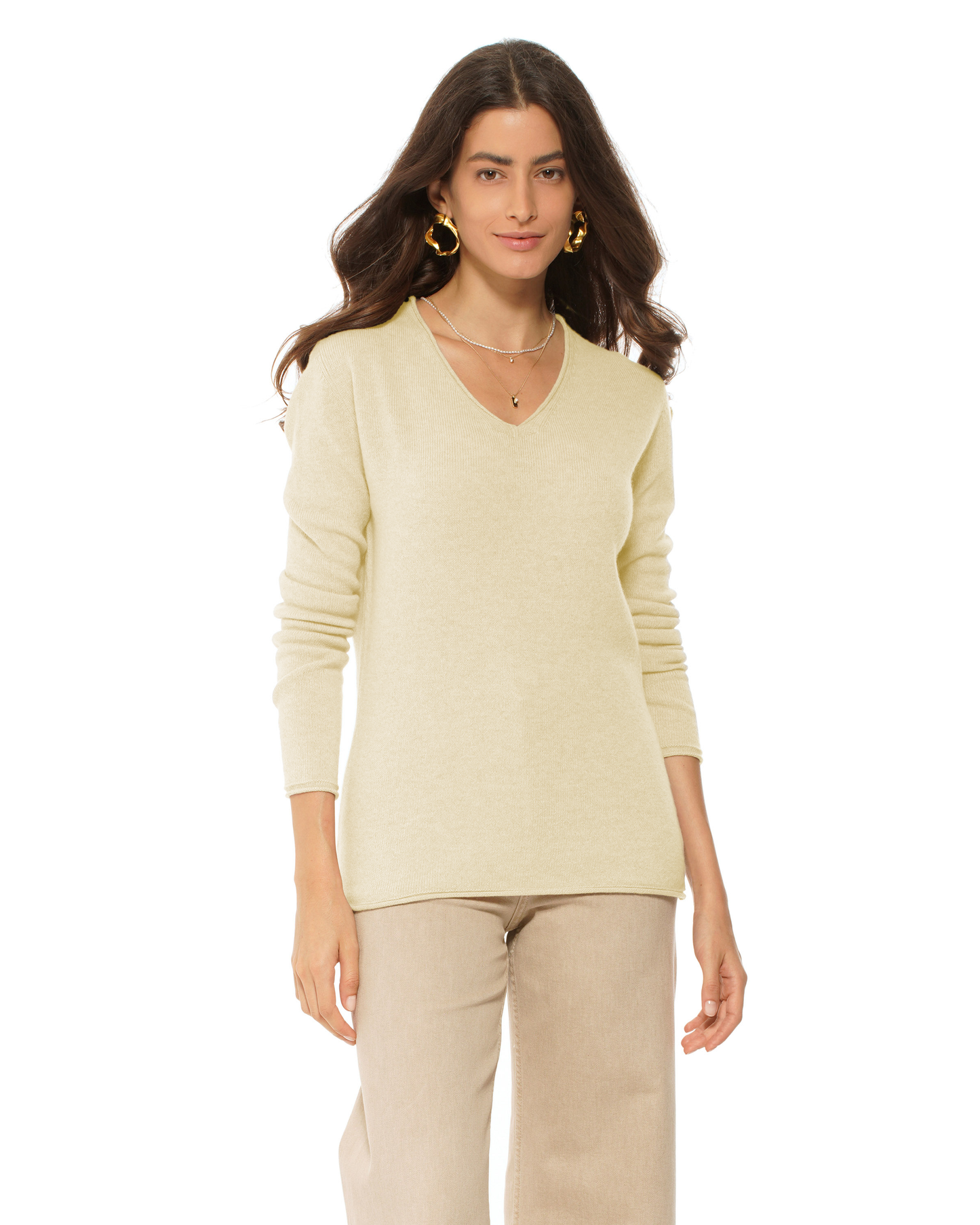 Women's Ultra-Light Cashmere V-Neck Sweater Butter Yellow