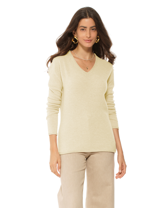 Women's Ultra-Light Cashmere V-Neck Sweater Butter Yellow